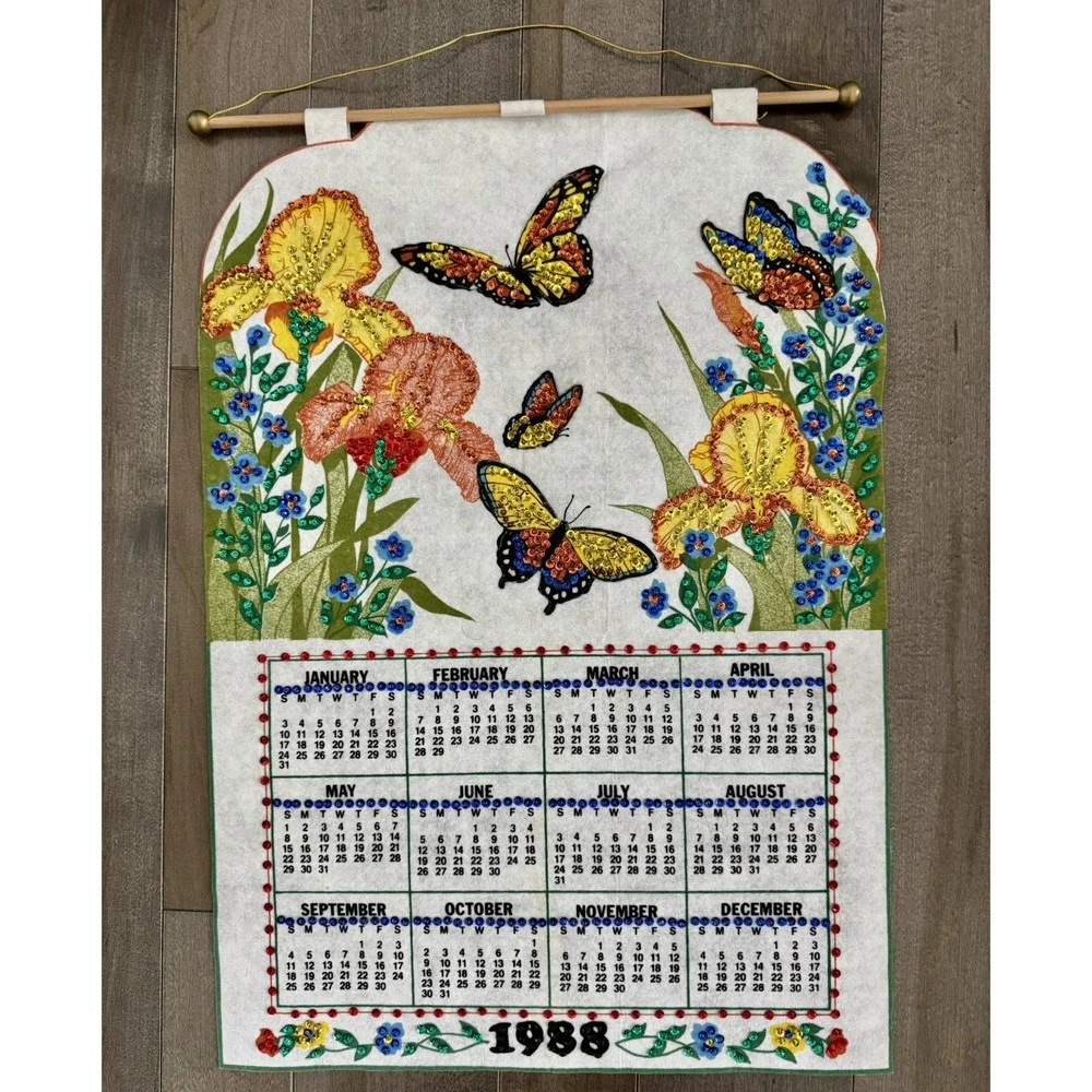 Hanging Wall Calendars 1984-1988~ Lot of 4 ~ Sequined Felt ~ Butterfly/Duck - Picture 5 of 6